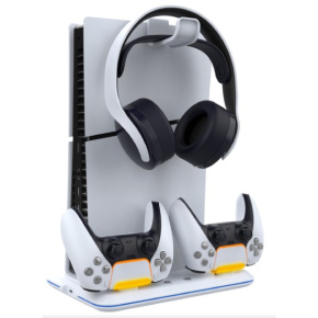 iPega P5S020W Multifunkční Nabíjecí RGB Stojan s Chlazením pro PS5 Slim White