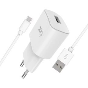 Xqisit wall charger + USB-A to USB-C cable 1m - White