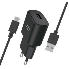 Xqisit wall charger + USB-A to USB-C cable 1m - Black