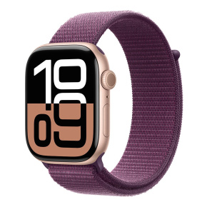Apple Watch Series 10 GPS 46mm Rose Gold Aluminium Case with Plum Sport Loop