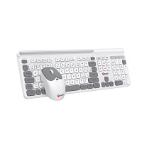 Klávesnice C-TECH Quallis WLKMC-05, bezdrátový combo set s myší, bílá, USB, CZ/SK