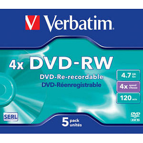 VERBATIM DVD-RW (4x, 4,7 GB), 5ks/pack VERBATIM DVD-RW (4x, 4,7 GB), 5ks/pack