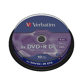 VERBATIM DVD+R(10-Pack)Spindl/MattSlvr/8x/8.5GB VERBATIM DVD+R(10-Pack)Spindl/MattSlvr/8x/8.5GB