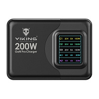 Viking USB GaN charger 200W PD PRO/sieťový adaptér/Output:3xUSB-C,2xUSB-A/Rýchlo nabíjania/