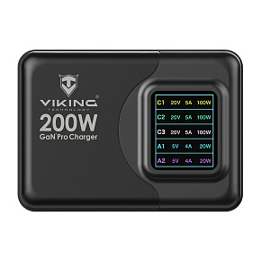 Viking USB GaN charger 200W PD PRO/sieťový adaptér/Output:3xUSB-C,2xUSB-A/Rýchlo nabíjania/ Viking USB GaN charger 200W PD PRO/sieťový adaptér/Output:3xUSB-C,2xUSB-A/Rýchlo nabíjania/