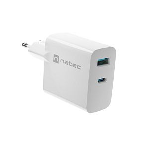 Univerzálna USB nabíjačka Natec RIBERA GaN 1X USB-A + 1X USB-C 65W, Biela Univerzálna USB nabíjačka Natec RIBERA GaN 1X USB-A + 1X USB-C 65W, Biela