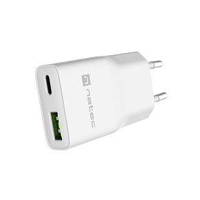 Univerzálna USB nabíjačka Natec RIBERA GaN SLIM, 20 W, 1X USB-A + 1X USB-C, Biela Univerzálna USB nabíjačka Natec RIBERA GaN SLIM, 20 W, 1X USB-A + 1X USB-C, Biela