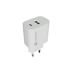 Univerzálna nabíjačka Natec RIBERA 20 W 1X USB-A + 1X USB-C, biela Univerzálna nabíjačka Natec RIBERA 20 W 1X USB-A + 1X USB-C, biela