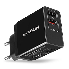 AXAGON ACU-QS24, QC & SMART nabíjačka do siete 24W, 2x USB-A port, QC3.0/AFC/FCP + 5V/1.2A AXAGON ACU-QS24, QC & SMART nabíjačka do siete 24W, 2x USB-A port, QC3.0/AFC/FCP + 5V/1.2A