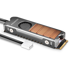 AXAGON CLR-M2FAN, medený chladič s ventilátorom pre jedno aj obojstranný M.2 SSD disk, výška 13 mm AXAGON CLR-M2FAN, medený chladič s ventilátorom pre jedno aj obojstranný M.2 SSD disk, výška 13 mm