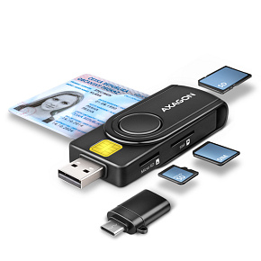 AXAGON CRE-SMP2A, USB-A + USB-C PocketReader 4-slot čítačka Smart card (eObčanka) + SD/microSD/SIM AXAGON CRE-SMP2A, USB-A + USB-C PocketReader 4-slot čítačka Smart card (eObčanka) + SD/microSD/SIM