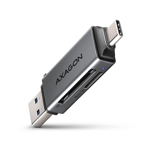 AXAGON CRE-DAC, USB-C + USB-A, 5 Gbps - MINI čítačka kariet, 2-slot & lun SD/microSD, podpora UHS-I AXAGON CRE-DAC, USB-C + USB-A, 5 Gbps - MINI čítačka kariet, 2-slot & lun SD/microSD, podpora UHS-I