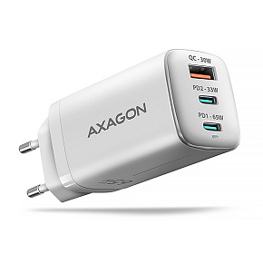 AXAGON ACU-DPQ65W, GaN nabíjačka do siete 65W, 3x port (USB-A + dual USB-C), PD3.0/QC4+/PPS/Apple AXAGON ACU-DPQ65W, GaN nabíjačka do siete 65W, 3x port (USB-A + dual USB-C), PD3.0/QC4+/PPS/Apple