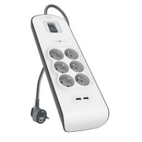 BELKIN SurgeStrip prep.ochrana, 6 zásuviek, 650J, 2USB BELKIN SurgeStrip prep.ochrana, 6 zásuviek, 650J, 2USB