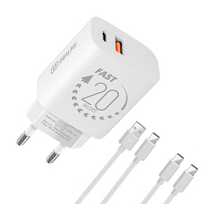 OBAL:ME Cestovná Nabíjačka USB-A + USB-C 20W + 2x kábel 1m White OBAL:ME Cestovná Nabíjačka USB-A + USB-C 20W + 2x kábel 1m White