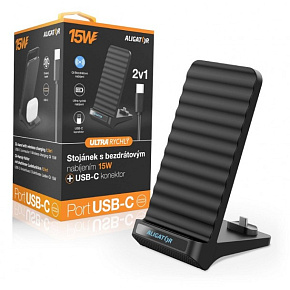 Aligator Stojanček s bezdrôtovým nabíjaním 15W a USB-C konektorom, 2v1, čierny Aligator Stojanček s bezdrôtovým nabíjaním 15W a USB-C konektorom, 2v1, čierny