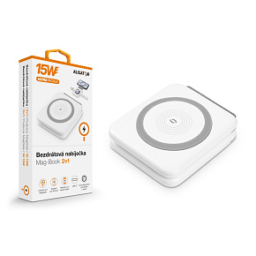 Bezdrôtová nabíjačka ALIGATOR Mag-Book 2v1, určené pre MagSafe a nabíjanie Apple Watch, 15W, biela Bezdrôtová nabíjačka ALIGATOR Mag-Book 2v1, určené pre MagSafe a nabíjanie Apple Watch, 15W, biela