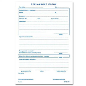 Reklamačný list A5 – 100 listov – samoprepis