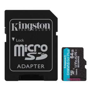 Kingston 64GB microSDXC Canvas Go Plus Gen4 200MB/s A2 U3 V30 + Adapter