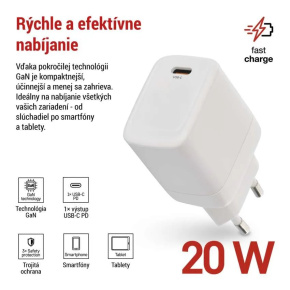 EMOS USB adaptér do siete PD, 1x USB-C, 20 W max