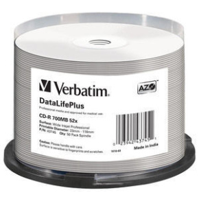 CD-R VERBATIM DTL Printable 700MB 52X 50ks/cake*AZO