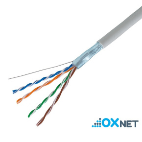 OXnet LAN cable F/UTP Cat5E solid 24AWGx4P Cu, Eca, PVC, box 100m, gray