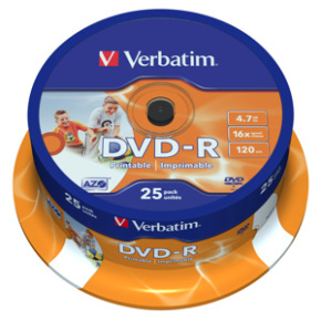 DVD-R VERBATIM Printable 4,7GB 16X 25ks/cake*AZO