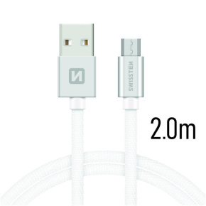 Swissten Data Cable Textile USB / Micro USB 2 m, silver Swissten Data Cable Textile USB / Micro USB 2 m, silver