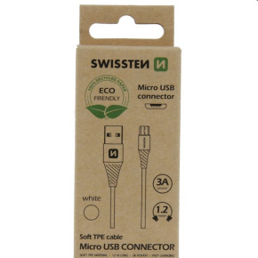 Swissten Data Cable Textile USB / Micro USB 1.2 m, white Swissten Data Cable Textile USB / Micro USB 1.2 m, white