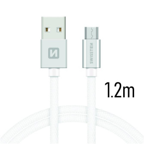 Swissten Data Cable Textile USB / Micro USB 1.2 m, silver Swissten Data Cable Textile USB / Micro USB 1.2 m, silver