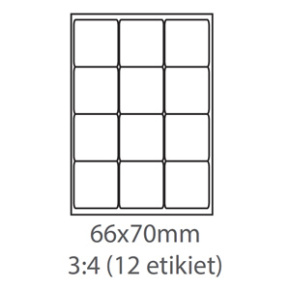 etikety ECODATA Samolepiace 66x70 univerzálne biele 12ks/A4 (100 listov A4/bal.)