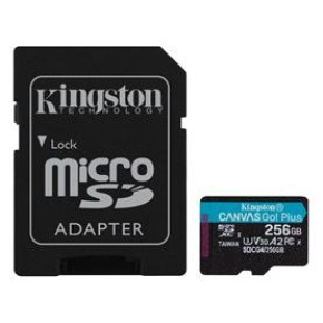 Pamäťová karta Kingston Canvas Go! Plus microSDXC 256GB Class 10, UHS-I, U3, V30, A2, 200/104MB/s (+ adaptér)