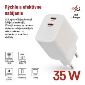 EMOS USB adaptér do siete PD, 2x USB-C, 35 W max