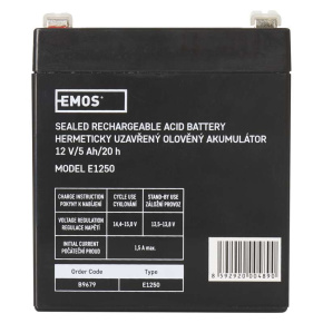EMOS Maintance-free Pb battery12V/5Ah, faston 6,3 mm