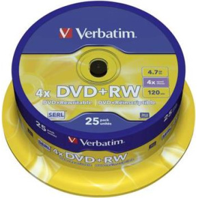 DVD+RW VERBATIM 4,7GB 4X 25ks/cake