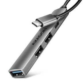 AXAGON HUE-STC, 4x USB ALU STRIP hub, 1x USB-A 5Gbps, 2x USB-A & 1x USB-C 480Mbps, kábel USB-C 12cm