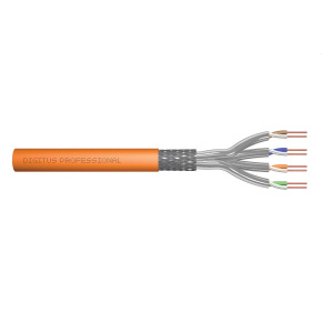 CAT 7 S-FTP installation cable, 1200 MHz Cca (EN 50575), AWG 23/1, 500 m drum, simplex, or
