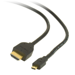 HDMI male to micro D-male black cable with gold-plated connectors, 1.8 m, bulk package