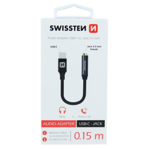 Swissten Audio Adapter Textile USB-C/Jack 0.15m, black Swissten Audio Adapter Textile USB-C/Jack 0.15m, black