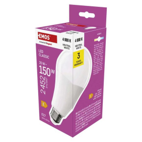 EMOS LED žiarovka Classic A80 / E27 / 20 W (150 W) / 2452 lm / Neutrálna biela 