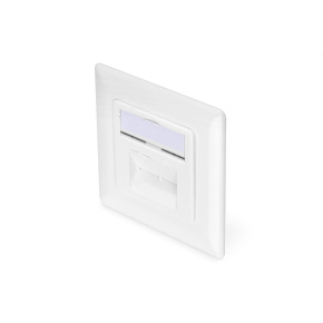 CAT 6A Class EA network outlet, shielded, 2x RJ45 LSA, pure white, flush mount, vert. cable install.