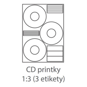 etikety ECODATA Samolepiace 3xCD-KRUH univerzálne biele 3ks/A4 (100 listov A4/bal.)