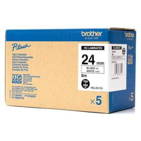 páska BROTHER HGe251 čierne písmo, biela páska HQ Tape (24mm) (5 ks)