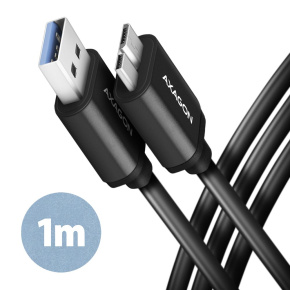 AXAGON BUMM3-AM10AB, SPEED kábel Micro-B USB <-> USB-A, 1 m, USB 3.2 Gen 1, 3A, ALU, tpe, čierny