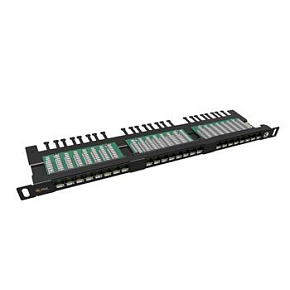 19" patch panel Solarix 24xRJ45 CAT5E UTP s vyvazovací lištou černý 0,5U SX24HD-5E-UTP-BK