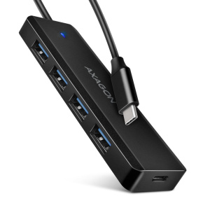 AXAGON HUE-C1C, 4x USB 5Gbps TRAVEL hub, USB-C napájací konektor, kábel USB-C 19cm