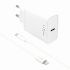 FIXED Set sieťovej nabíjačky s USB-C výstupom a USB-C / Lightning kábla, podpora PD, 1 meter, MFI, 20W, biely
