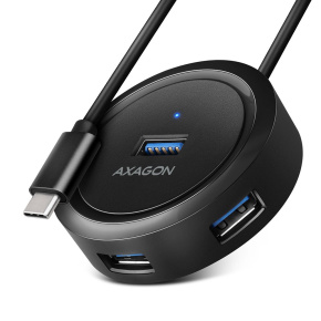 AXAGON HUE-P1C, 4x USB 3.2 Gen 1 ROUND hub, micro USB napájací konektor, kábel USB-C 30cm