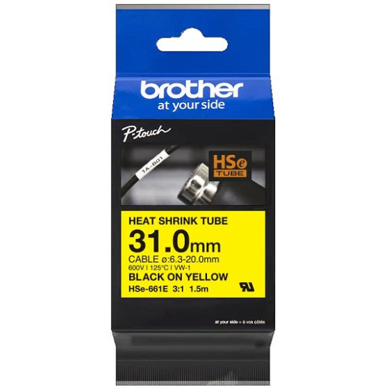 zmršťovacia bužírka BROTHER HSe661E čierne písmo, žltá bužírka TUBE (31mm) (HSE661E)