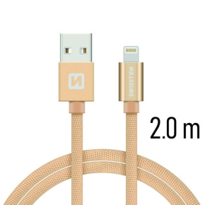 Swissten Data Cable Textile USB / Lightning 2 m, gold Swissten Data Cable Textile USB / Lightning 2 m, gold